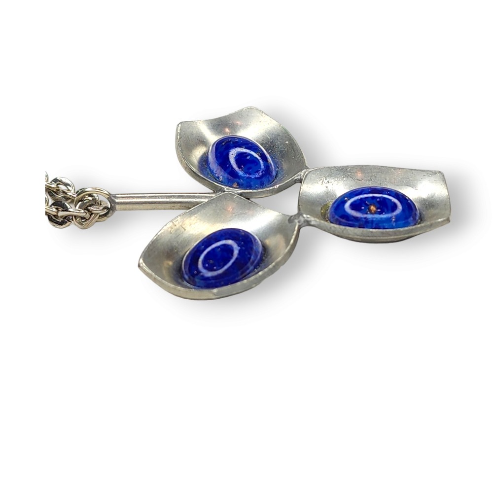 Jorgen Jensen Necklace Pewter Blue MCM Danish Modern Glass Pendant 220B - Picture 9 of 10